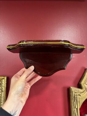 Vintage Mini Wooden Shelf with Gold Accent